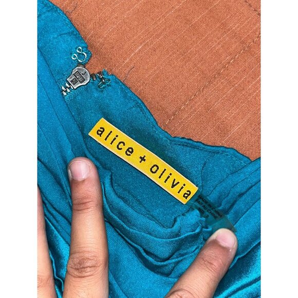 NWT Alice + Olivia Solei Teal Cap Sleeve  Off Shoulder Cocktail Women's Dress Si - Picture 7 of 11